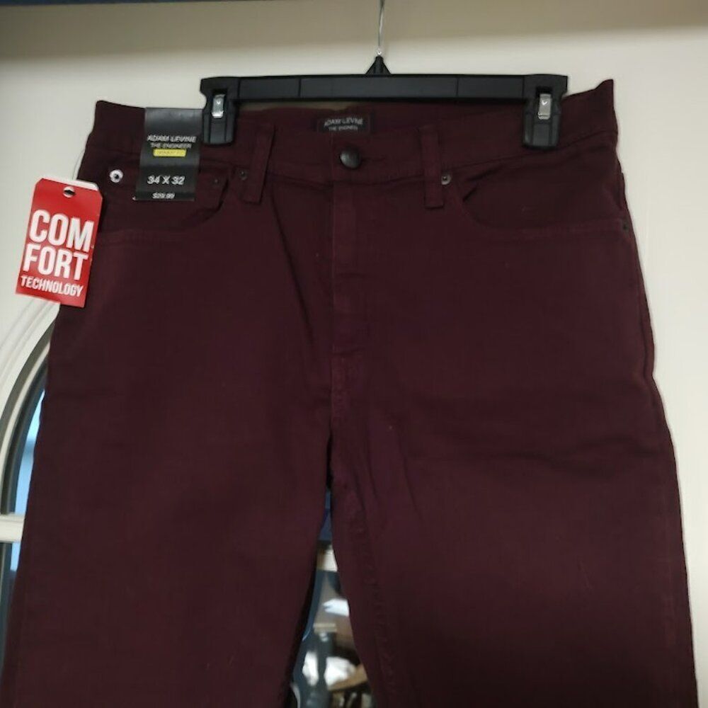 New Adam Levine The Engineer Burgundy Skinny Fit Jeans Size Men's 34/32 - Picture 2 of 3